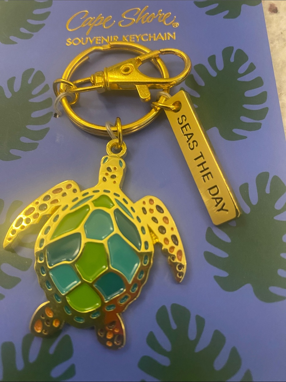 Green sea Turtle bag charm Keychain says ‘Seas The Day' NWT